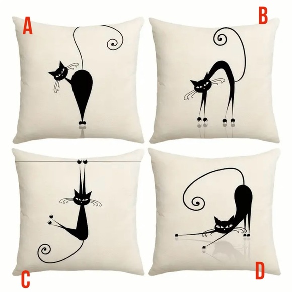 Other - Cartoon Black Cat Throw Pillow Cover  18” x 18” - Pick 1 - NWT